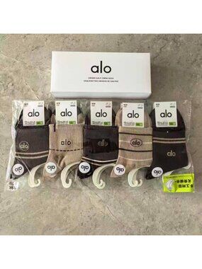 A4- ALO Yoga Women's Brown & Black Half-Crew Socks 5-Pair Box Set - NWT